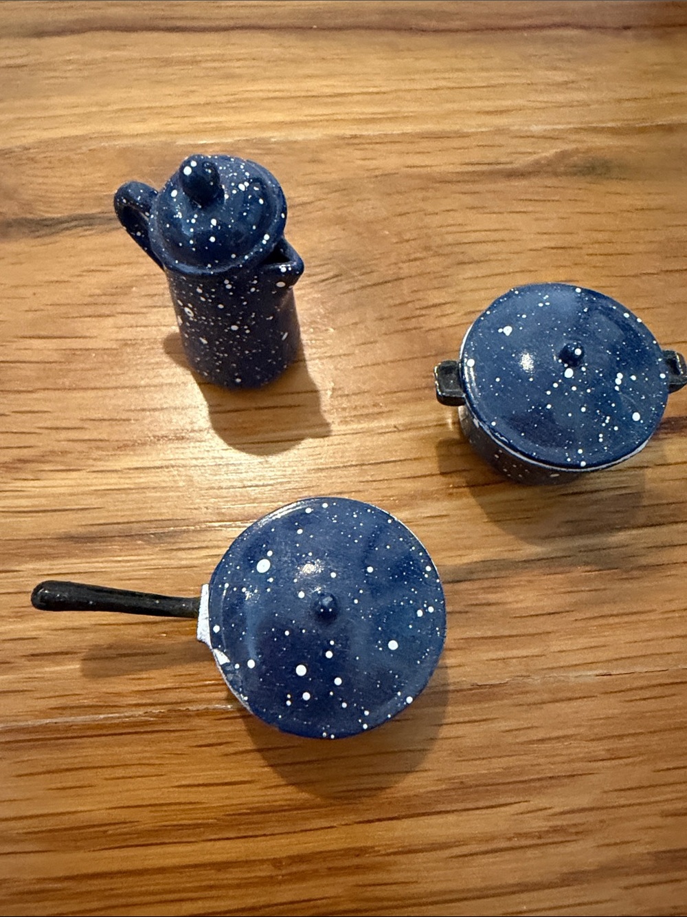 Vintage Dollhouse Blue Speckled Enamelware Cookware Set 6 Pc 1:12
